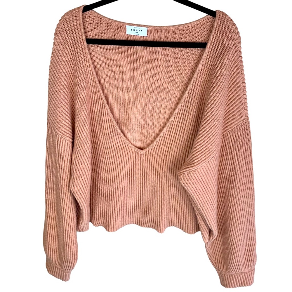 LUNYA Reversible Cotton Silk Blend Primo V-Neck Pullover Sweater Loungewear